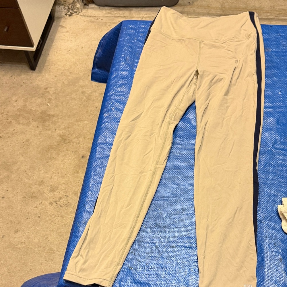 Beige Splits59 Active Leggings with Blue Stripe